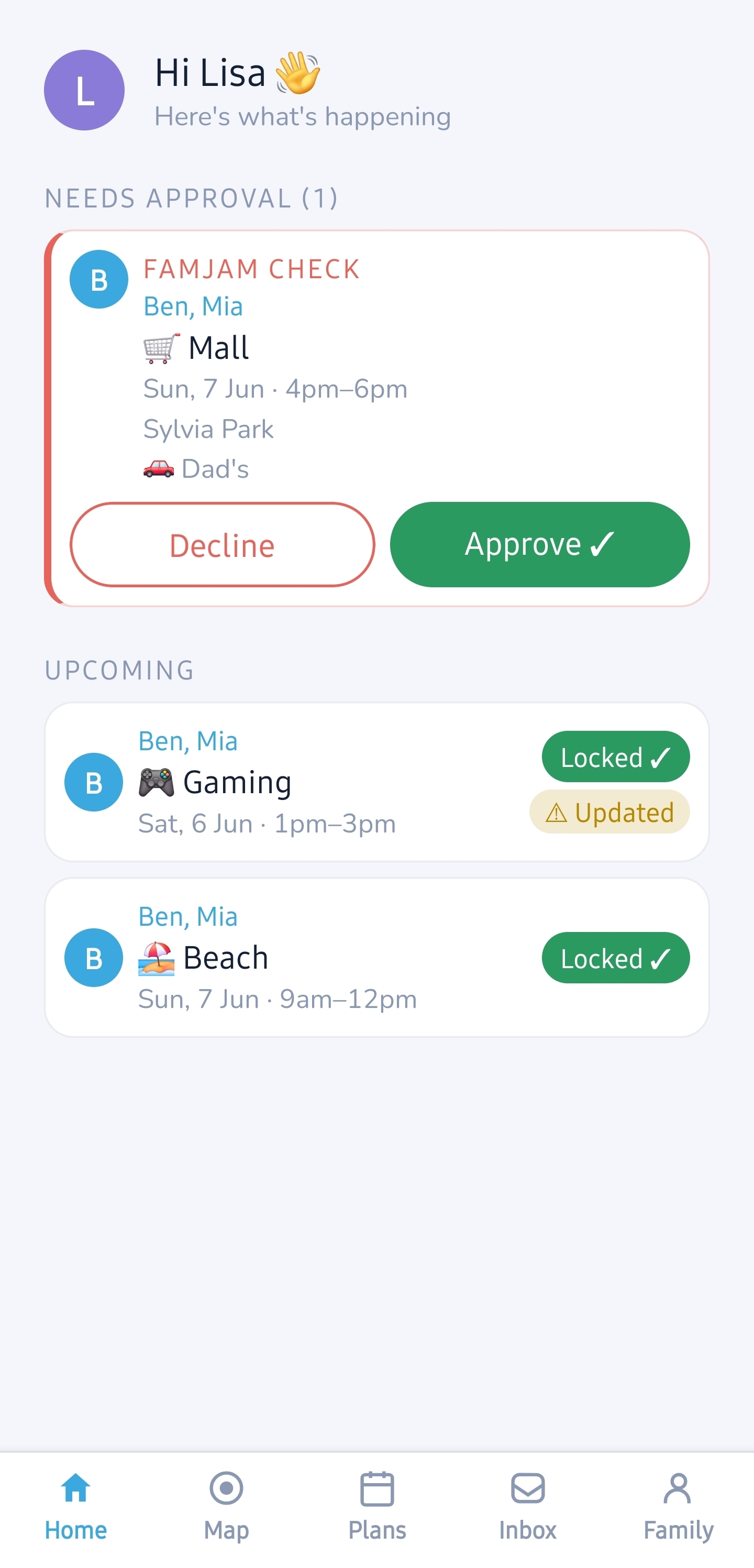 Parent approval screen